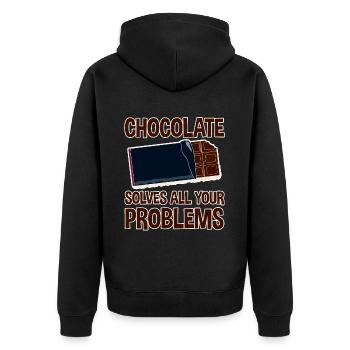 Chocolate Solves All Your Problems - Unisex Premium Bio Zip Hoodie - Schwarz - Hinten - Nico (187cm)