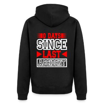 0 Days Since Last Accident 18 - Unisex Premium Bio Zip Hoodie - Schwarz - Hinten - Nico (187cm)
