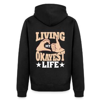 Living My Okayest Life 5 - Unisex Premium Bio Zip Hoodie - Schwarz - Hinten - Nico (187cm)