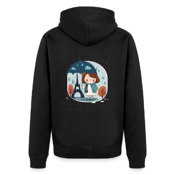 The City of Love in the Rain - Unisex Premium Organic Zip Hoodie - black - Back - Nico (187cm)