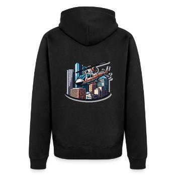 Der Urban Aviator - Unisex Premium Bio Zip Hoodie - Schwarz - Hinten - Nico (187cm)