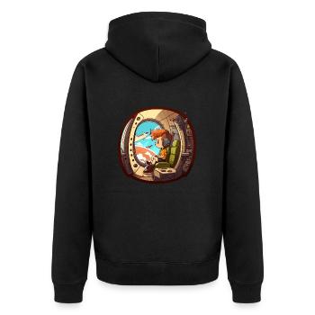 Der fliegende Pilot - Unisex Premium Bio Zip Hoodie - Schwarz - Hinten - Nico (187cm)