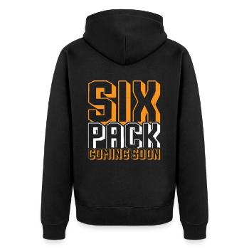 Six Pack Coming Soon 64 - Unisex Premium Organic Zip Hoodie - black - Back - Nico (187cm)