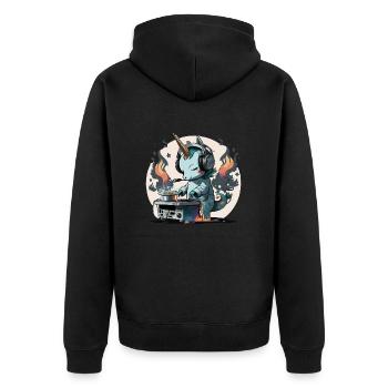 Smokin Unicorn DJ - Unisex Premium Organic Zip Hoodie - black - Back - Nico (187cm)