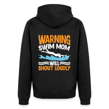 Warning Swim Mom Will Shout Loudly 7 - Unisex Premium Organic Zip Hoodie - black - Back - Nico (187cm)
