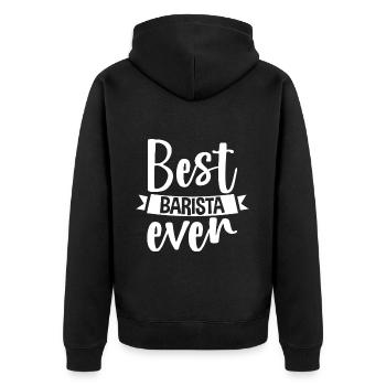 Best Barista Ever 4 - Unisex Premium Bio Zip Hoodie - Schwarz - Hinten - Nico (187cm)