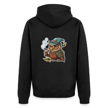 Eulen-Weisheit - Unisex Premium Bio Zip Hoodie - Schwarz - Hinten - Nico (187cm)