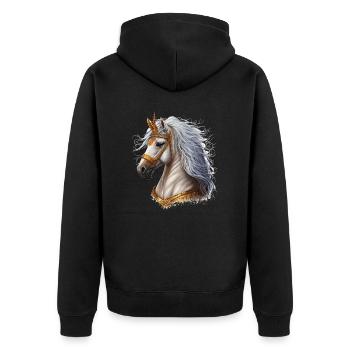 Königliches Ross - Unisex Premium Bio Zip Hoodie - Schwarz - Hinten - Nico (187cm)