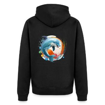 Spritziger Spaß - Unisex Premium Bio Zip Hoodie - Schwarz - Hinten - Nico (187cm)