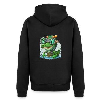 Krokodil und Schnorchel - Unisex Premium Bio Zip Hoodie - Schwarz - Hinten - Nico (187cm)