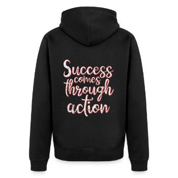 Success Comes Through Action 3 - Unisex Premium Bio Zip Hoodie - Schwarz - Hinten - Nico (187cm)