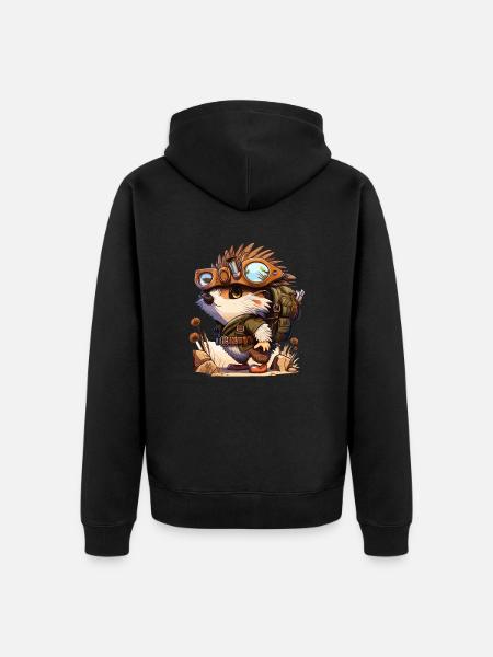 Igel-Abenteuer - Unisex Premium Bio Zip Hoodie - Schwarz