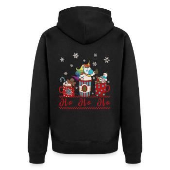 Einhorn Weihnachten Kakao hohoho Weihnachtsmann - Unisex Premium Bio Zip Hoodie - Schwarz - Hinten - Nico (187cm)