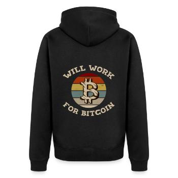 Will Work For Bitcoin 2 - Unisex Premium Organic Zip Hoodie - black - Back - Nico (187cm)