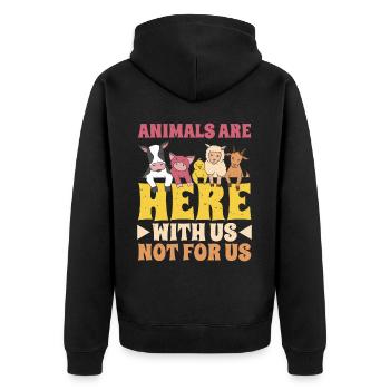 Animals Are Here With Us Not For Us 2 - Unisex Premium Bio Zip Hoodie - Schwarz - Hinten - Nico (187cm)