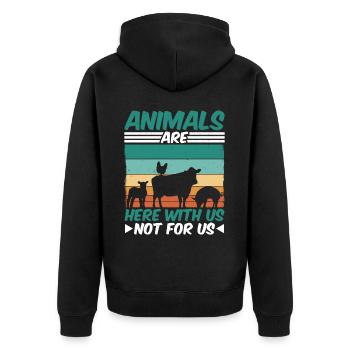 Animals Are Here With Us Not For Us - Unisex Premium Bio Zip Hoodie - Schwarz - Hinten - Nico (187cm)