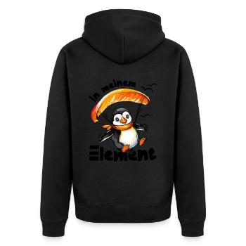 Lustiger Pinguin Paraglider In meinem Element - Unisex Premium Bio Zip Hoodie - Schwarz - Hinten - Nico (187cm)