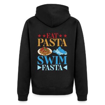 Eat Pasta Swim Fasta 25 - Unisex Premium Bio Zip Hoodie - Schwarz - Hinten - Nico (187cm)
