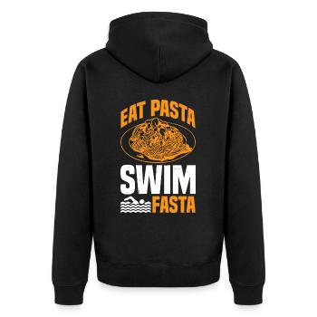 Eat Pasta Swim Fasta 27 - Unisex Premium Bio Zip Hoodie - Schwarz - Hinten - Nico (187cm)