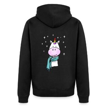 Cute unicorn with rainbow and winter scarf - Unisex Premium Organic Zip Hoodie - black - Back - Nico (187cm)
