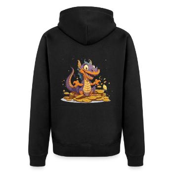 Der gierige Drache - Unisex Premium Bio Zip Hoodie - Schwarz - Hinten - Nico (187cm)
