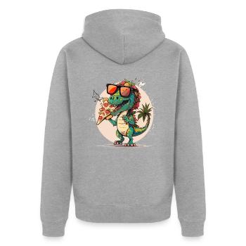 Pizza-Saurus - Unisex Premium Bio Zip Hoodie - Grau meliert - Hinten - Nico (187cm)