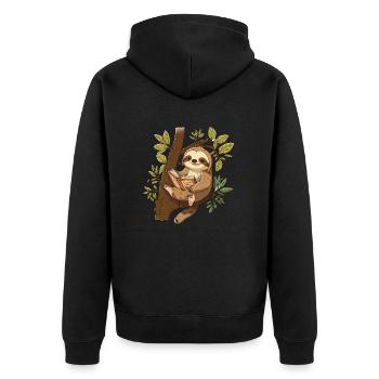 Faultier-Leser - Unisex Premium Bio Zip Hoodie - Schwarz - Hinten - Nico (187cm)