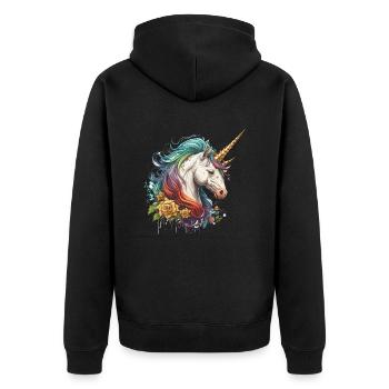 Regenbogen-Einhorn - Unisex Premium Bio Zip Hoodie - Schwarz - Hinten - Nico (187cm)