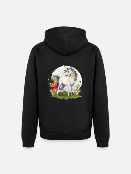 Regenbogen-Einhorn - Unisex Premium Bio Zip Hoodie - Schwarz