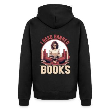 I Read Banned Books 81 - Unisex Premium Organic Zip Hoodie - black - Back - Nico (187cm)