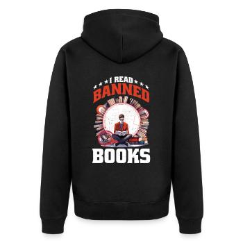 J’ai lu des livres interdits 82 - Veste à capuche bio Premium Unisexe - noir - Dos - Nico (187cm)