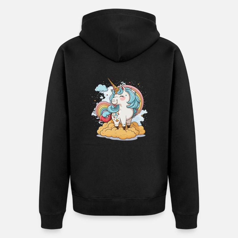 Das Regenbogen-Einhorn - Unisex Premium Bio Zip Hoodie - Schwarz