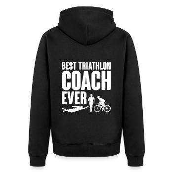 Best Triathlon Coach Ever 2 - Unisex Premium Bio Zip Hoodie - Schwarz - Hinten - Nico (187cm)