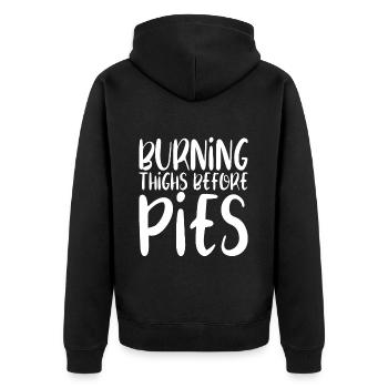 Burning Thighs Before Pies - Unisex Premium Bio Zip Hoodie - Schwarz - Hinten - Nico (187cm)