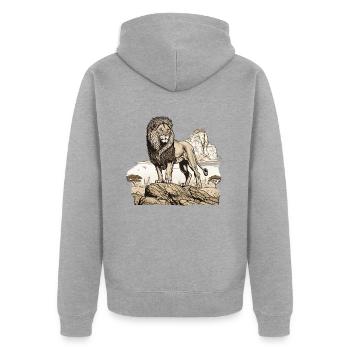 Lion majestueux - Veste à capuche bio Premium Unisexe - gris chiné - Dos - Nico (187cm)
