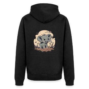 Verspielter Elefant - Unisex Premium Bio Zip Hoodie - Schwarz - Hinten - Nico (187cm)
