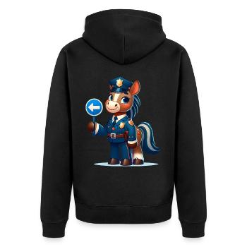 Cute Horse Police Officer - Unisex Premium Bio Zip Hoodie - Schwarz - Hinten - Nico (187cm)