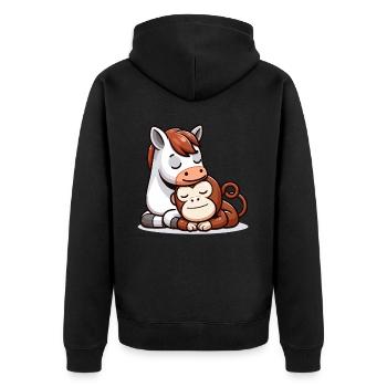 Cuddling Horse And Monkey In Love - Unisex Premium Organic Zip Hoodie - black - Back - Nico (187cm)