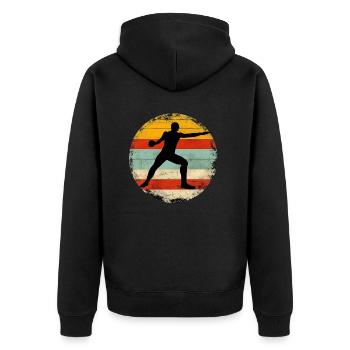 Discus Throw 2 - Unisex Premium Bio Zip Hoodie - Schwarz - Hinten - Nico (187cm)