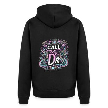 Call Me Dr 36 - Unisex Premium Organic Zip Hoodie - black - Back - Nico (187cm)