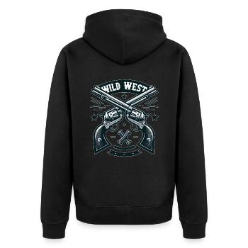 Wilder Westen - Unisex Premium Bio Zip Hoodie - Schwarz - Hinten - Nico (187cm)