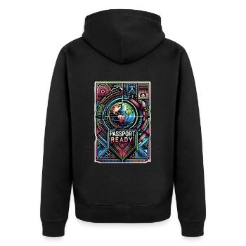 Passport Ready 10 - Unisex Premium Bio Zip Hoodie - Schwarz - Hinten - Nico (187cm)