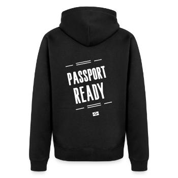 Passport Ready 12 - Unisex Premium Bio Zip Hoodie - Schwarz - Hinten - Nico (187cm)