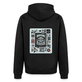 Passport Ready 5 - Unisex Premium Organic Zip Hoodie - black - Back - Nico (187cm)
