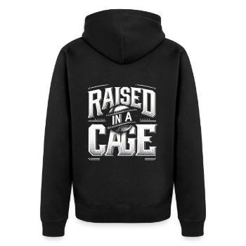 Raised In A Cage 20 - Unisex Premium Organic Zip Hoodie - black - Back - Nico (187cm)