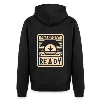 Passport Ready 7 - Unisex Premium Bio Zip Hoodie - Schwarz - Hinten - Nico (187cm)