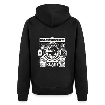 Passport Ready 9 - Unisex Premium Bio Zip Hoodie - Schwarz - Hinten - Nico (187cm)