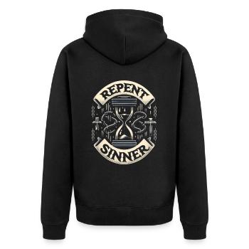 Repent Sinner 16 - Unisex Premium Organic Zip Hoodie - black - Back - Nico (187cm)