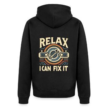 Relax I Can Fix It 30 - Unisex Premium Organic Zip Hoodie - black - Back - Nico (187cm)