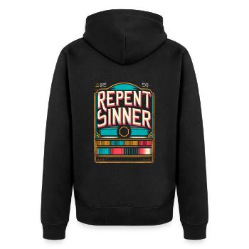 Repent Sinner 15 - Unisex Premium Organic Zip Hoodie - black - Back - Nico (187cm)